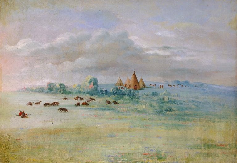 Dakota Village at Bde Maka Ska, painted by George Catlin between 1835–1836