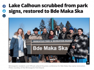 Minneapolis residents and Officials attend the press conference for Bde Maka Ska name restoration